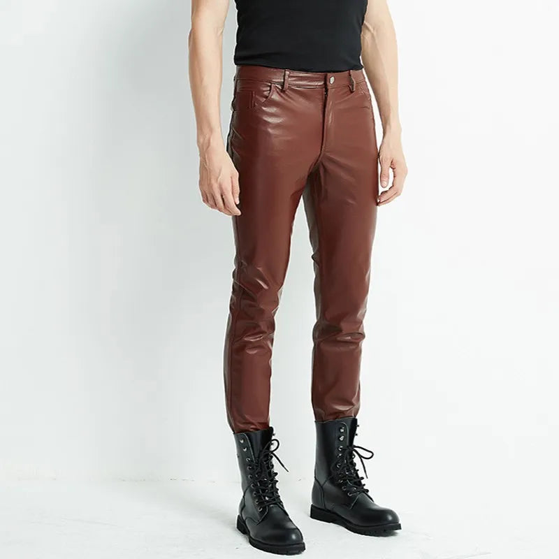 Brand Punk Genuine Leather Pants Men Autumn Winter
