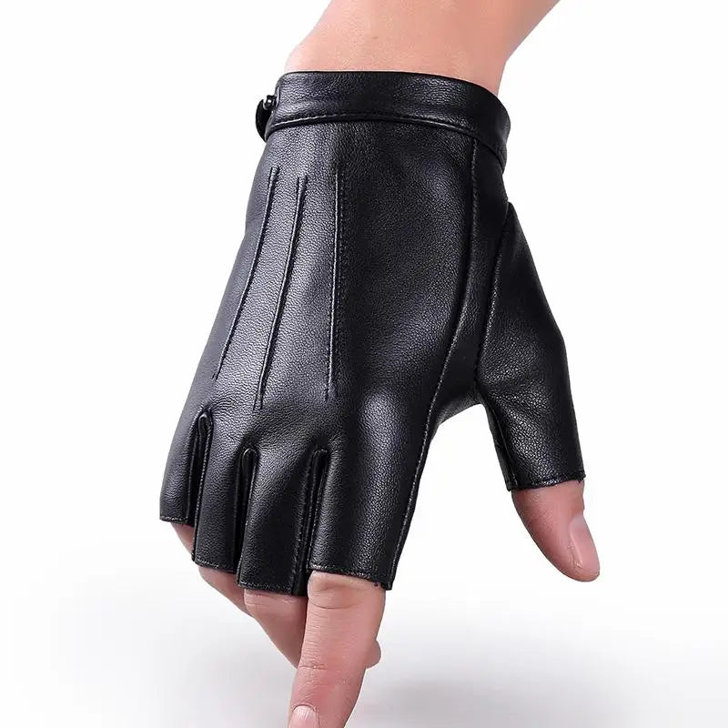 Men Women Genuine Leather Gloves Lovers Fingerless Mittens
