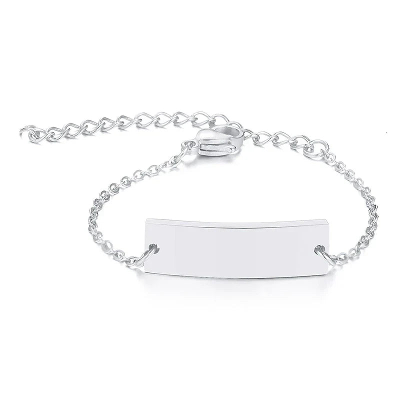 Personalize Baby Name Bracelet Figaro Chain Smooth Bangle