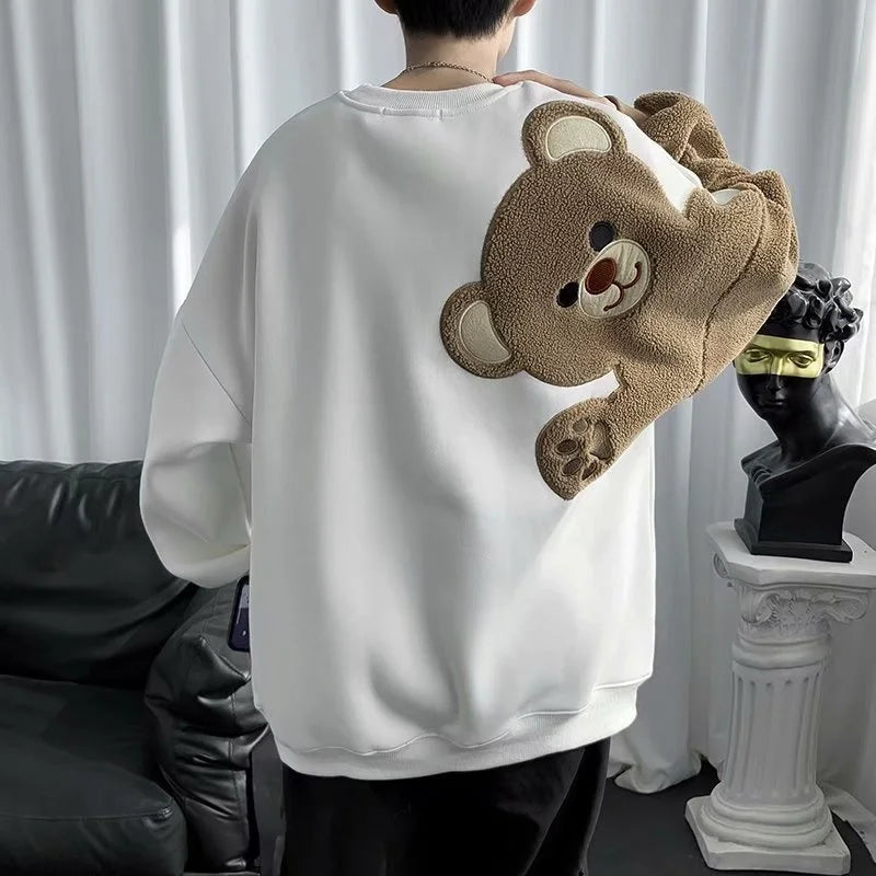 2024 Spring Harajuku Men Round Neck Sweatshirt Flocking