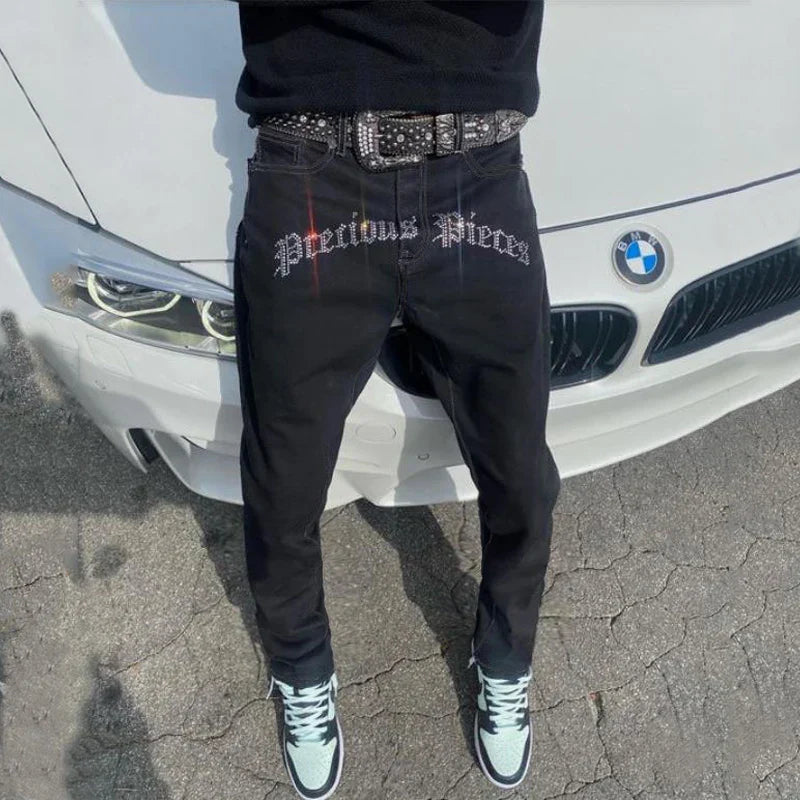 New Man Stretchy Jeans Black Skinny Hot Drill