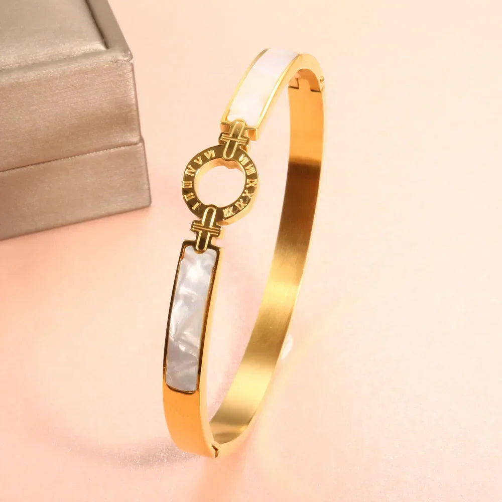 New Fashion White Shell Roman Numeral Bangles