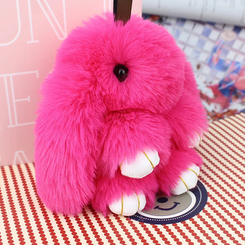 Cute Plush Bunny Keychain Women Fur Pom Pom