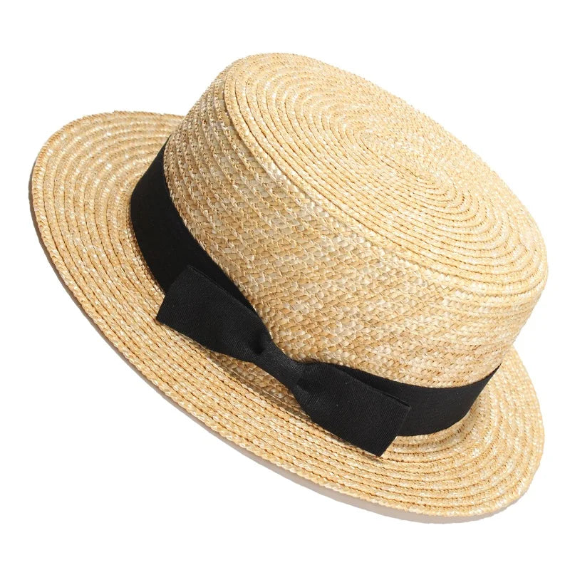 RH Natural Wheat Straw Boater Fedora Top Flat
