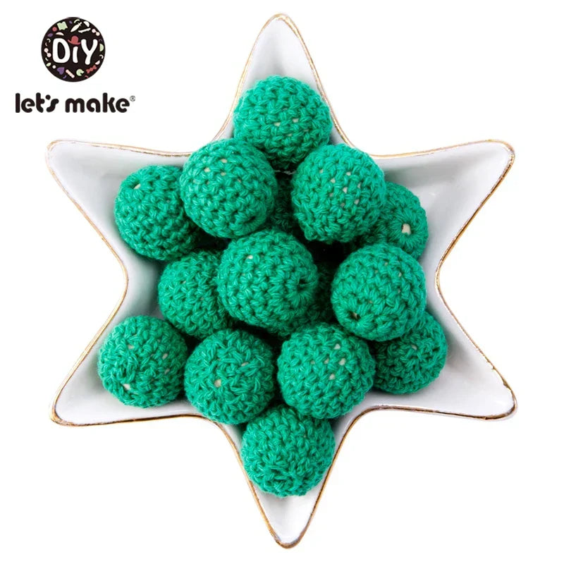 Let's Make 100Pcs Crochet Beaded Wood Teether 16mm