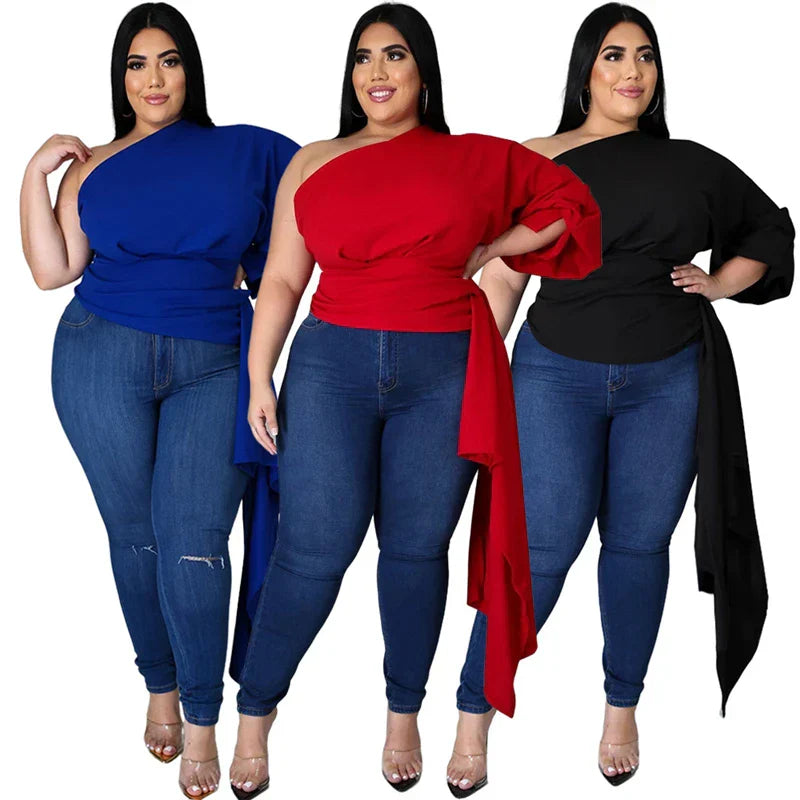Plus Size Tops Sexy Slash Neck One Shoulder