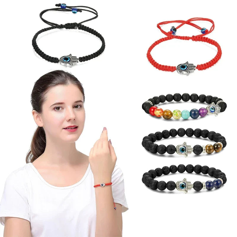 6/9 Pcs Evil Eye String Bracelets Hamsa Hand