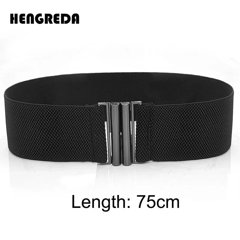 Wide Elastic Waist Belt Black Women Stretch Waistband