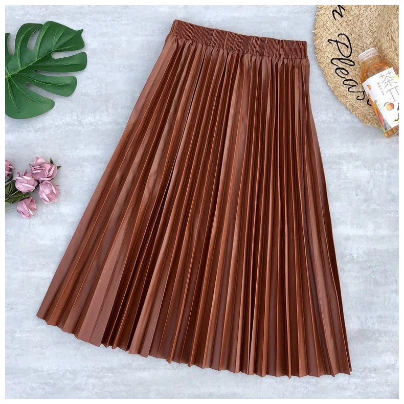 Neophil Ladies Black PU Fur Faux Leather Midi