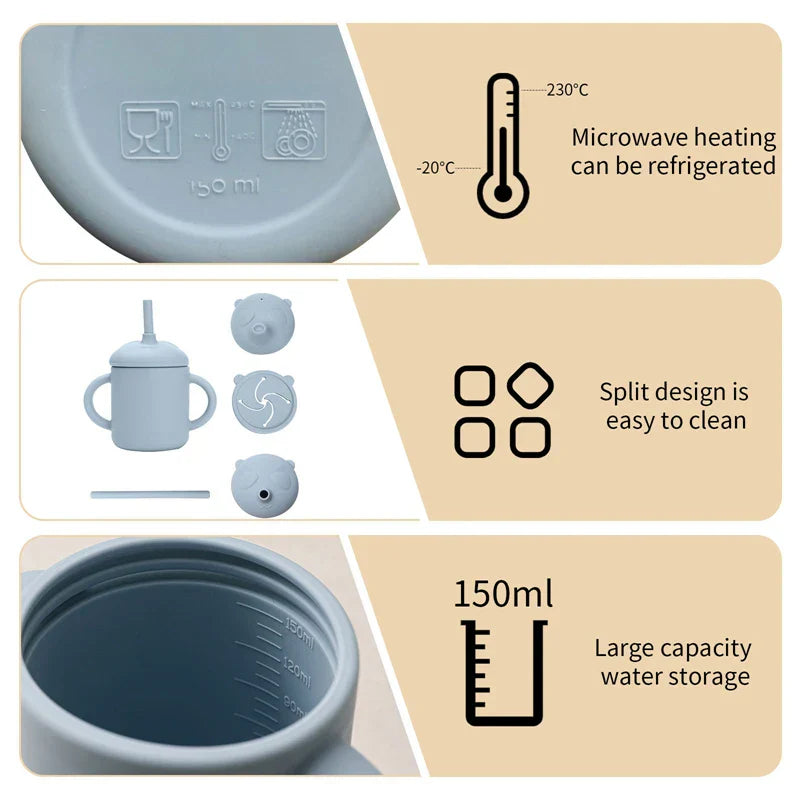 Baby Straw Cup 1Set Cartoon Panda Food Grade