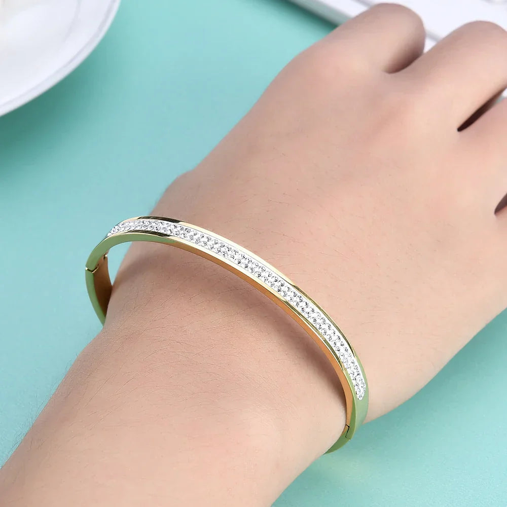 Two Row crystal rhinestone pave stainless steel Open