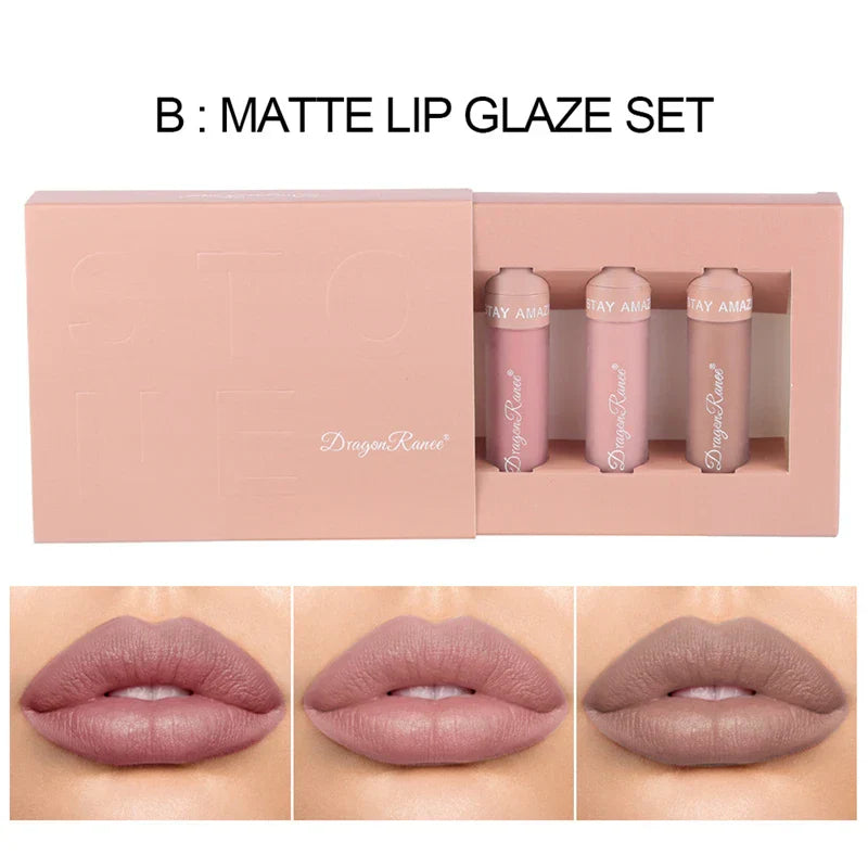 Women Matte Velvet Moisturizer Makeup Lipgloss Set Cosmetic