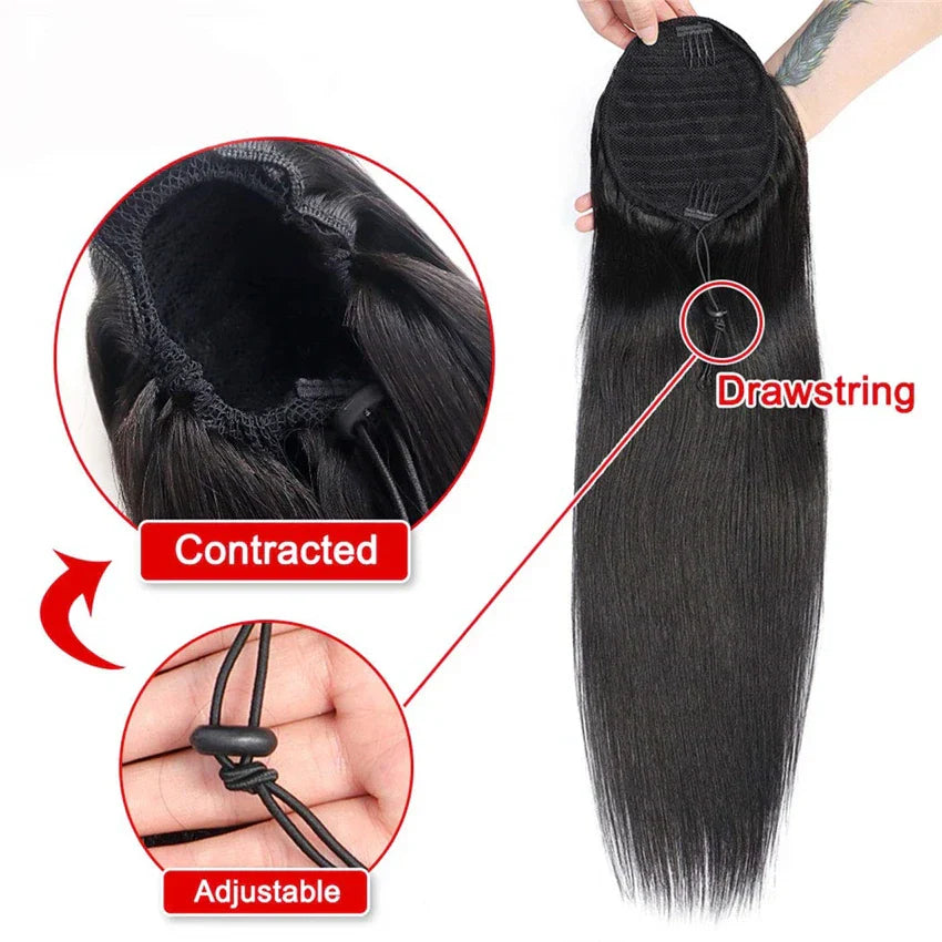 150g Straight Human Hair Wrap Around Ponytail Drawstring