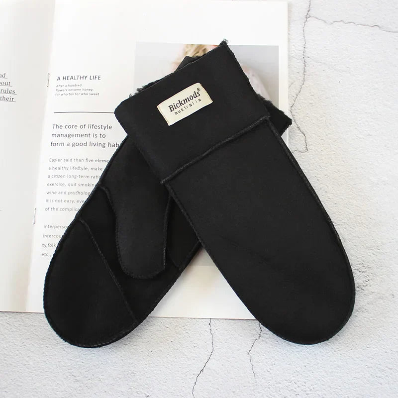 Sheepskin Fur Mittens Women's Leather Wool Color Winter