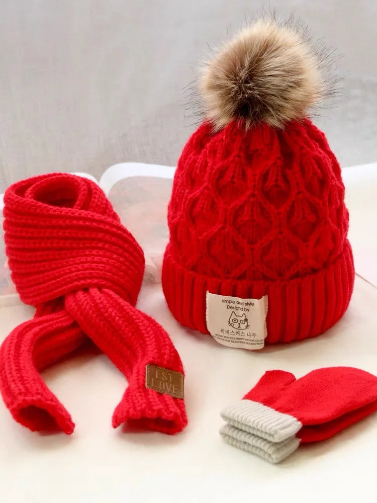 Three piece children's hat and scarf autumnwinter warm