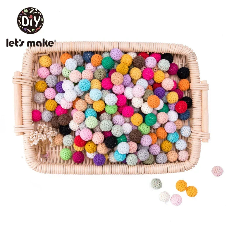 Let's Make 100Pcs Crochet Beaded Wood Teether 16mm