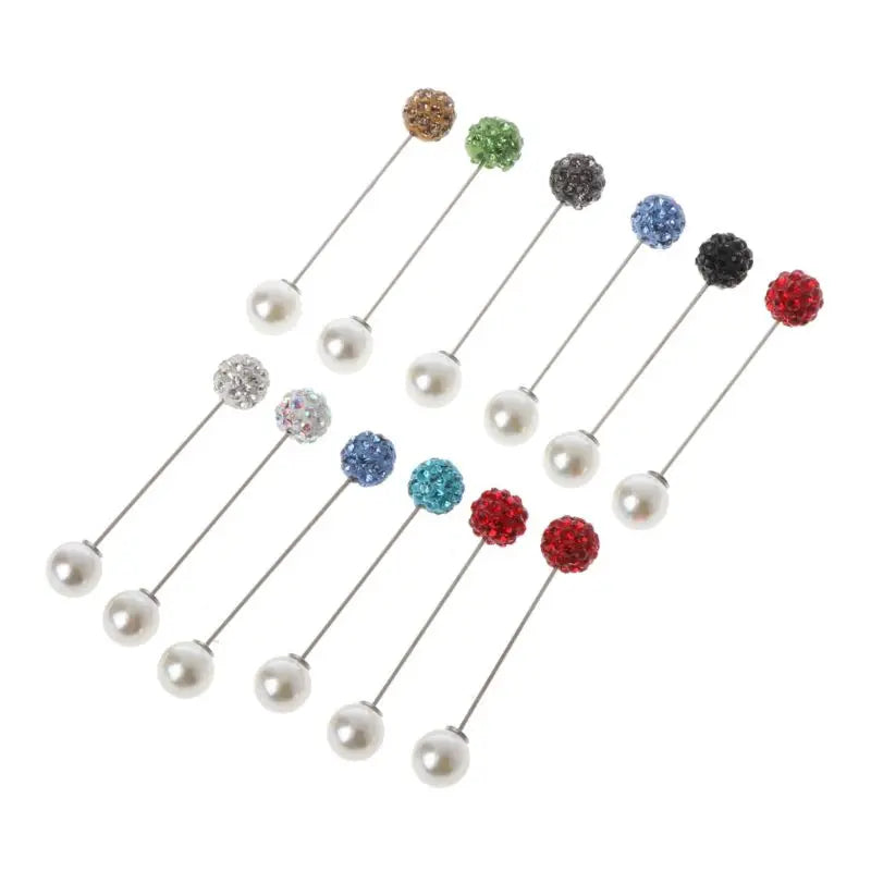12PcsSet Women Brooch Pins Crystal Hijab Scarf Pearl