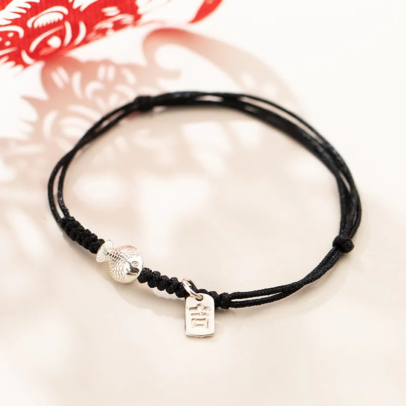 La Monada 925 Silver Fish Red Rope Bracelets
