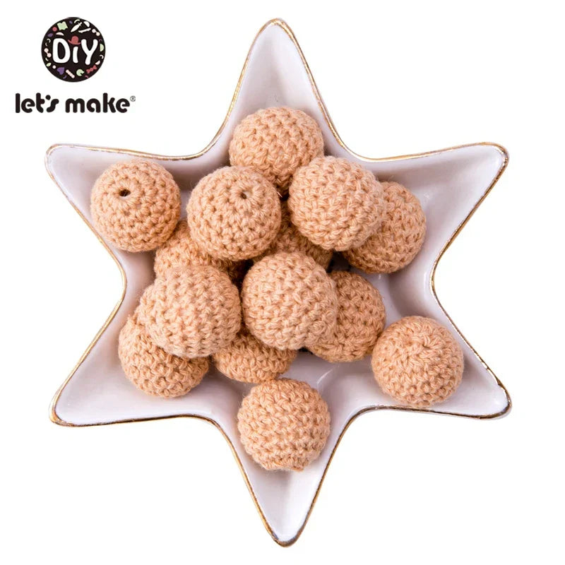 Let's Make 100Pcs Crochet Beaded Wood Teether 16mm