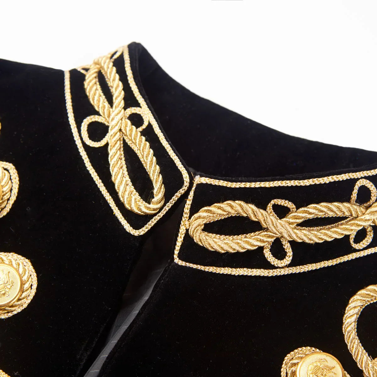 Mens Black Gold Embroidery Velvet Suit Blazer Party