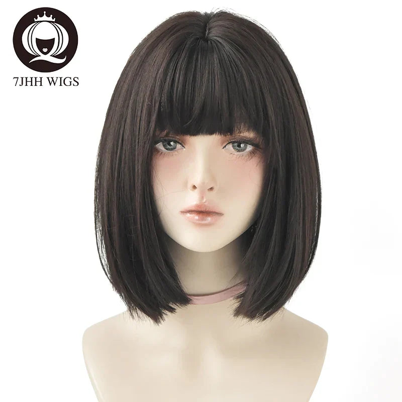 7JHH WIGS Black Short Bob Wig for Girl