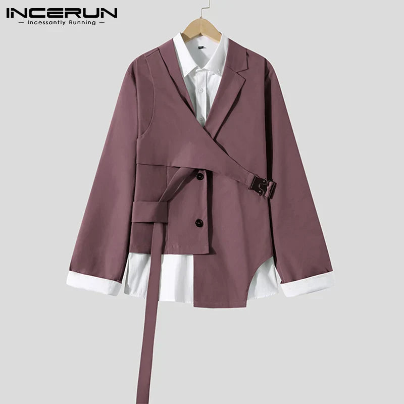 INCERUN Fashion Men Blazer Streetwear Lapel 2023 Long