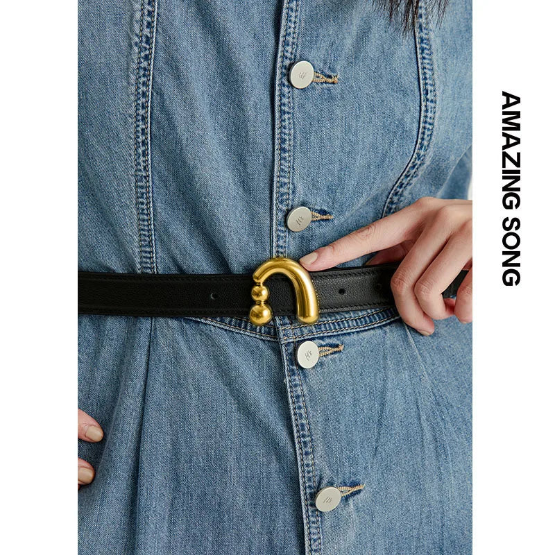 Metal Buckle Studded Belt for Women