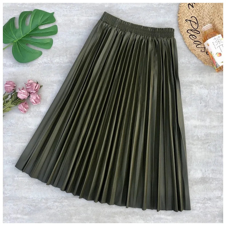 Neophil Ladies Black PU Fur Faux Leather Midi