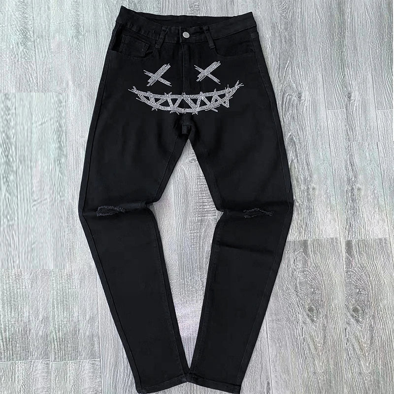 New Man Stretchy Jeans Black Skinny Hot Drill