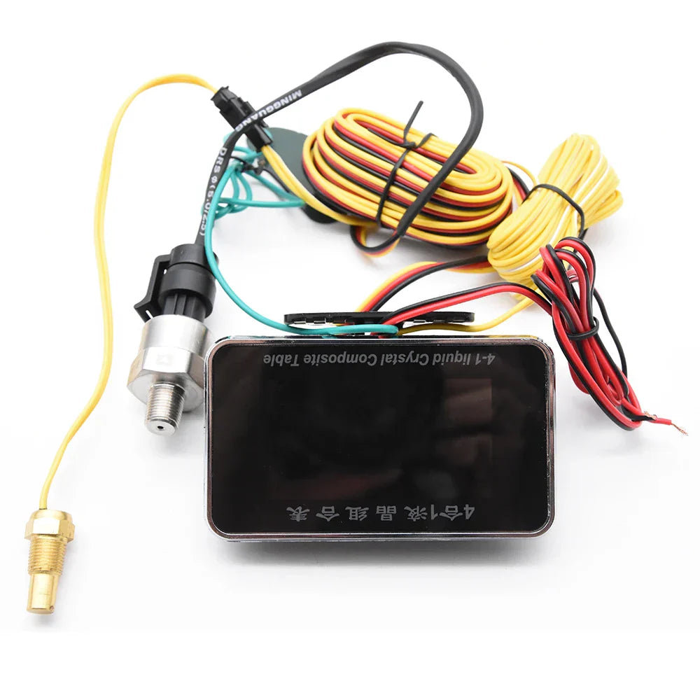 4-in-1 LCD Car Digital Gauge: Voltmeter, Oil Pressure, Fuel, Water Temp
