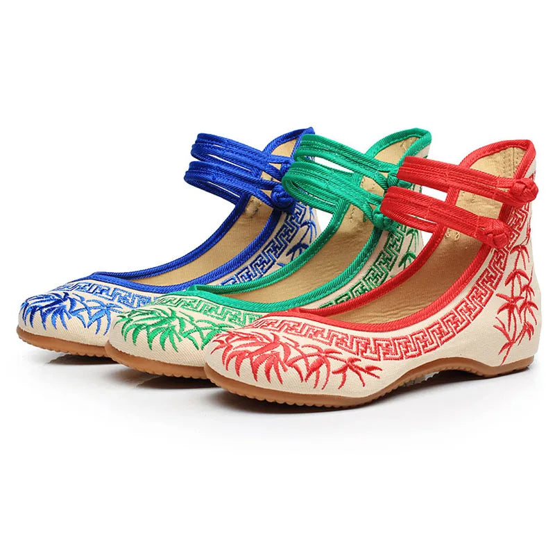 Lady models bamboo literati ink Chinese style blue and white porcelain series embroidered cloth shoes women's shoes WSH2296