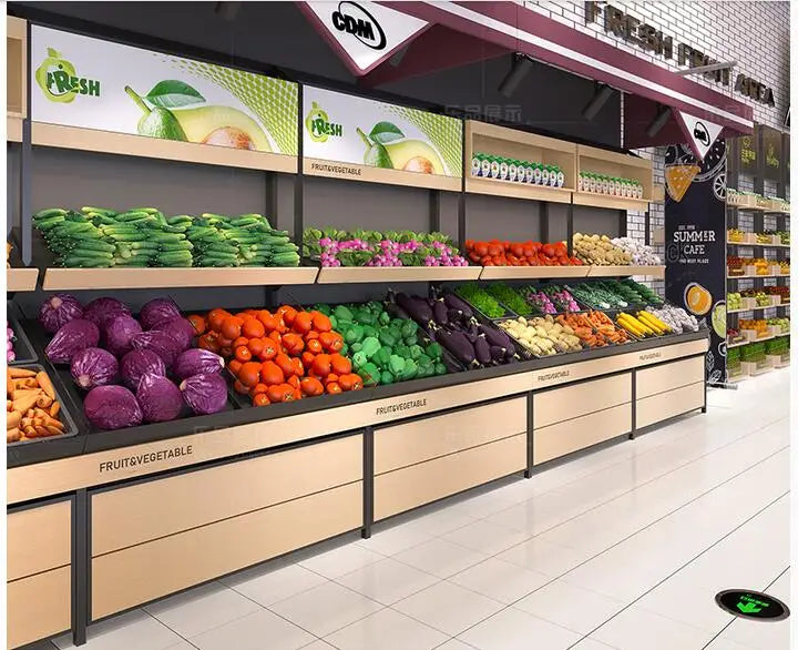 Fresh supermarket vegetable shelf commercial stainless steel bone