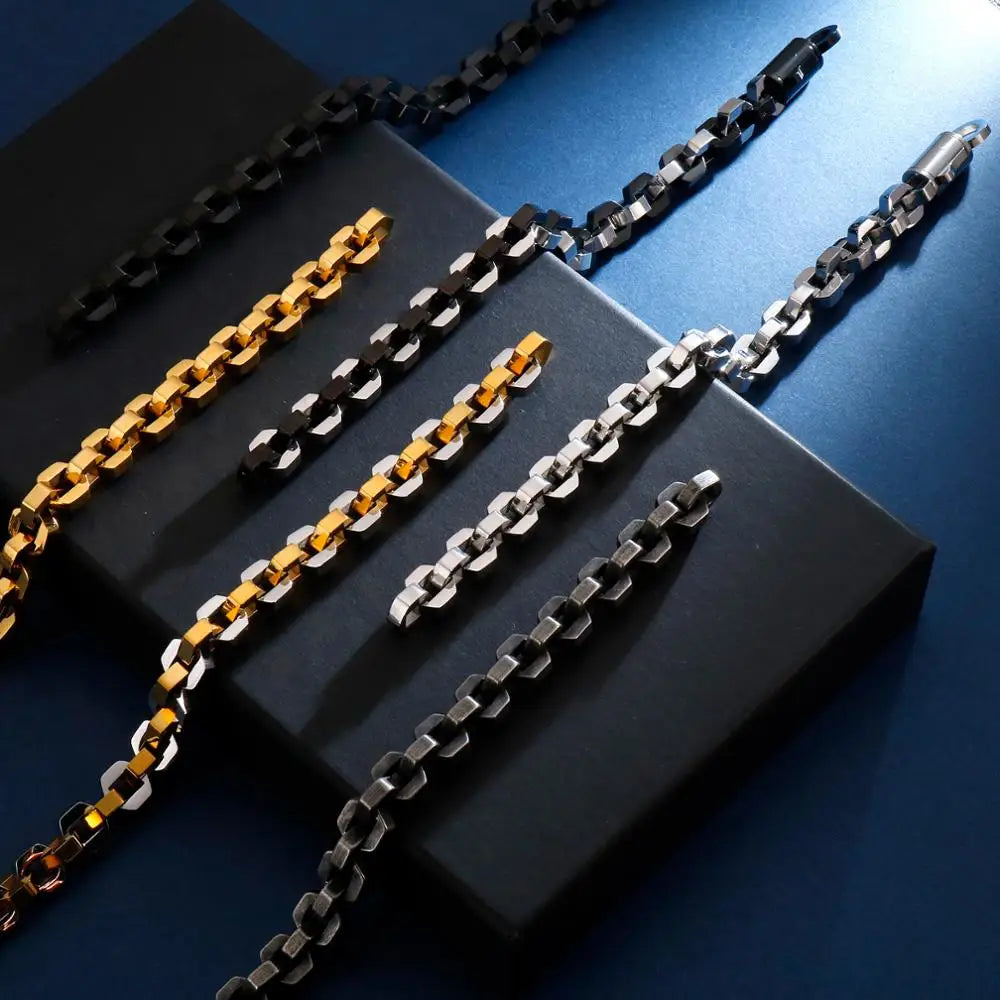 10MM Black S Gold Color Stainless Steel Checkered