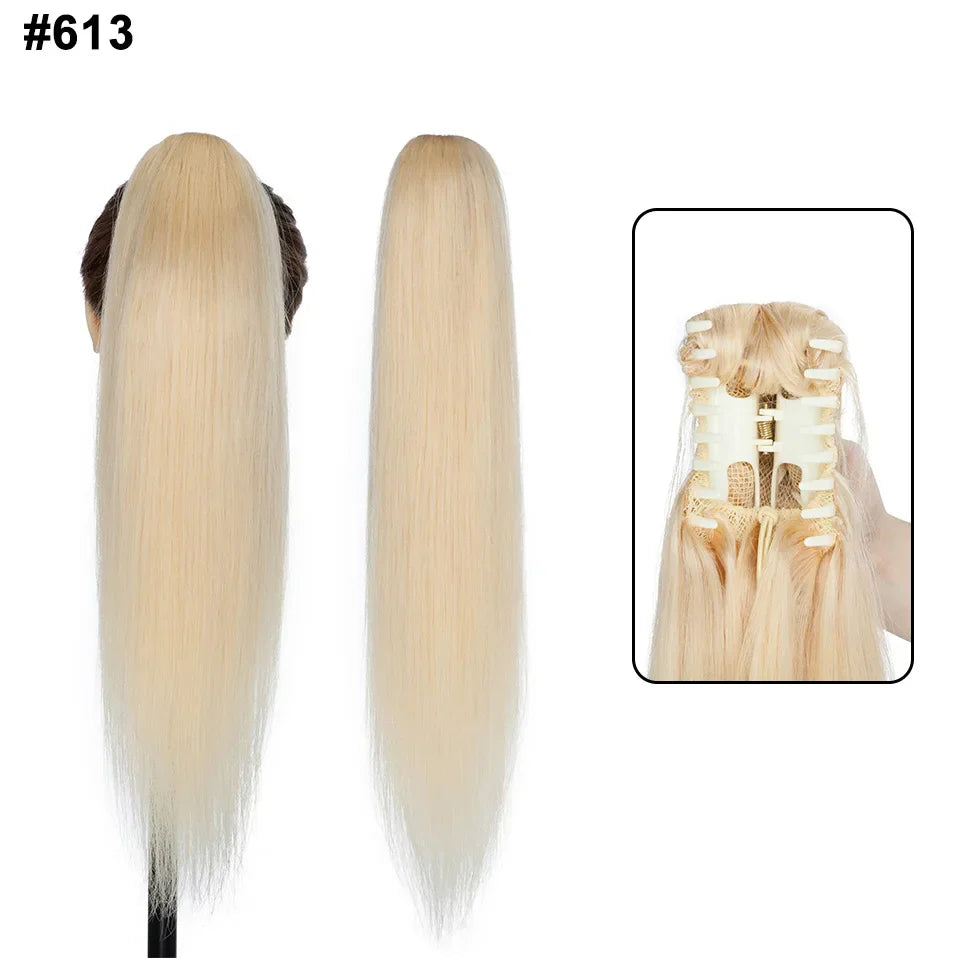 S-noilite Ponytail Human Hair 14-22Inches Claw Clip in