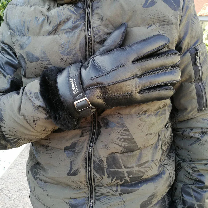Sheepskin Fur Gloves Men's Thick Winter Warm Large