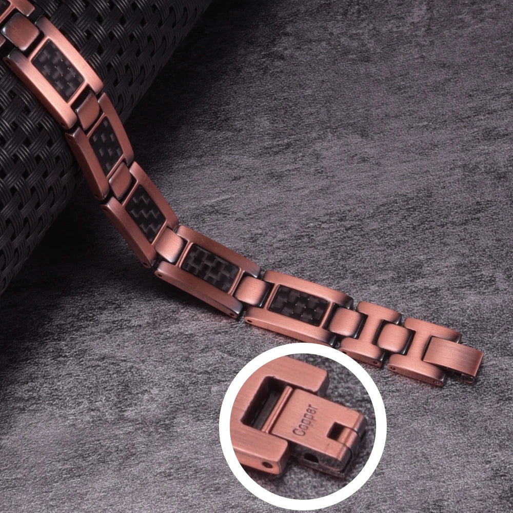 Magnetic Copper Bracelet Men's Black Carbon Fibre Health
