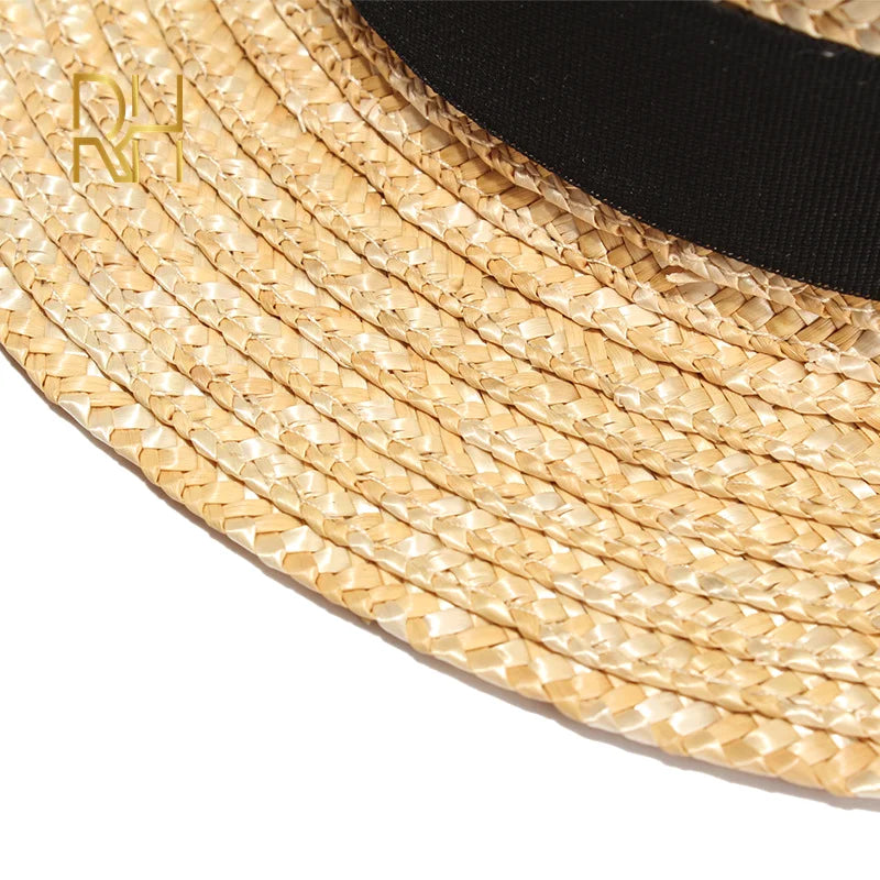 RH Natural Wheat Straw Boater Fedora Top Flat