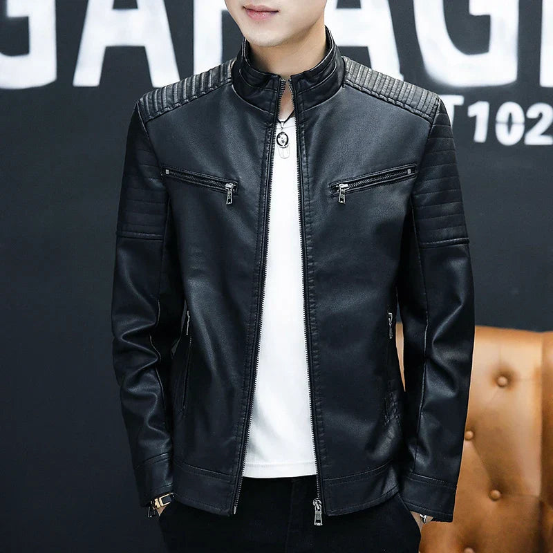 Men Leather Suit Jacket Men Slim Fit Short