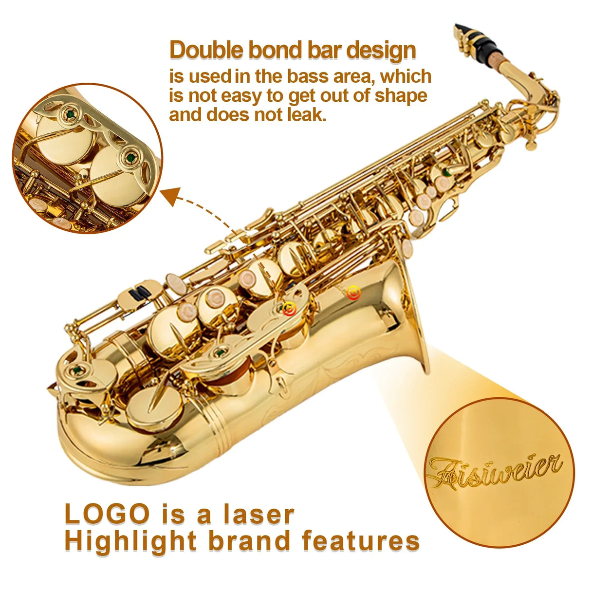 High Quality Eb Alto Saxophone Brass Lacquered Gold