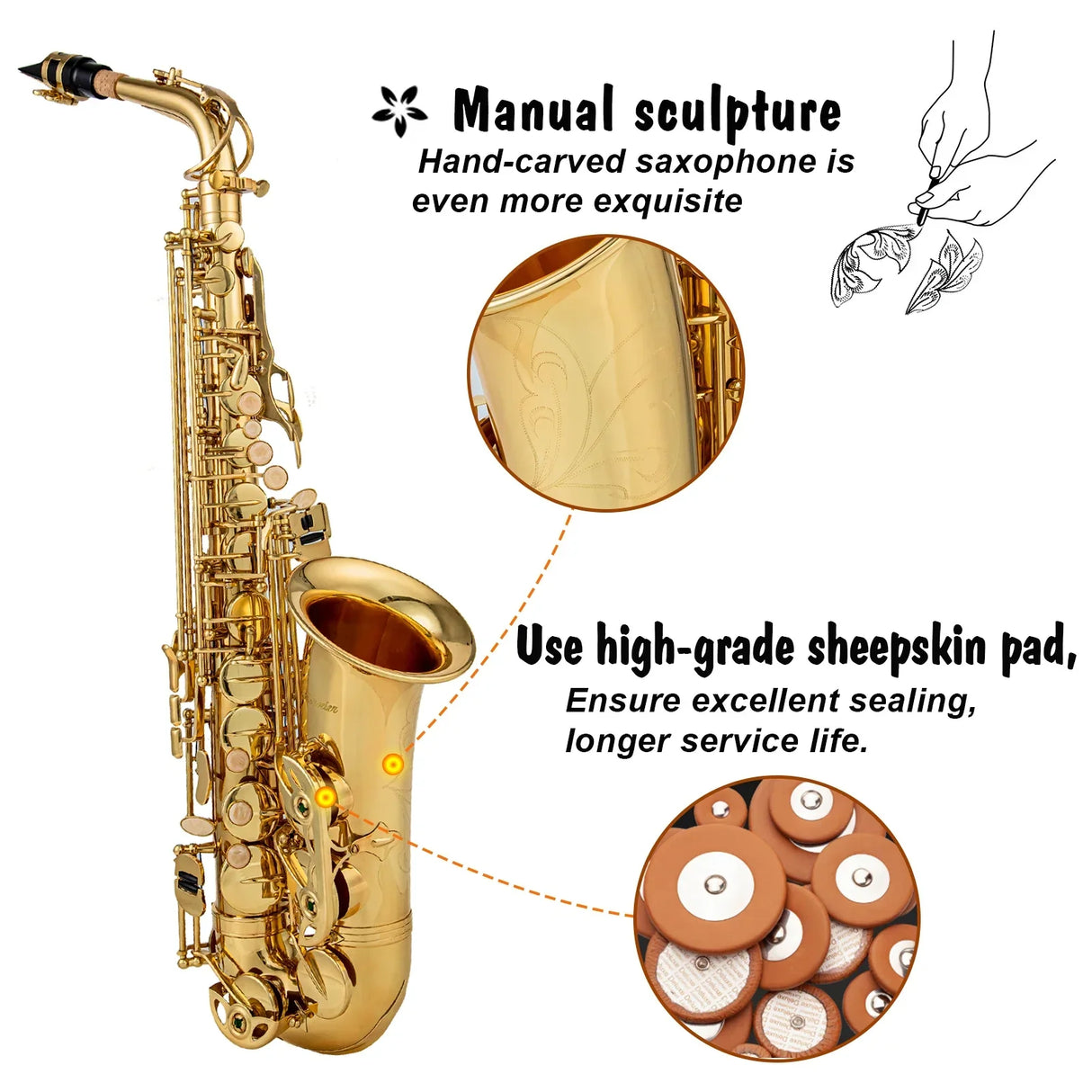 High Quality Eb Alto Saxophone Brass Lacquered Gold
