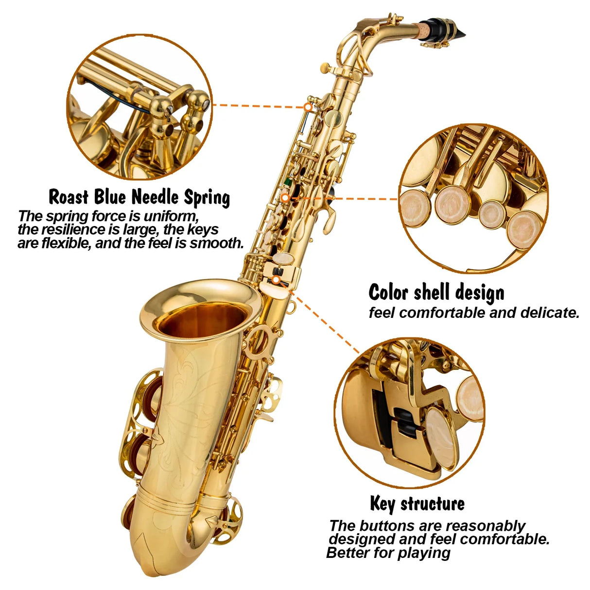 High Quality Eb Alto Saxophone Brass Lacquered Gold