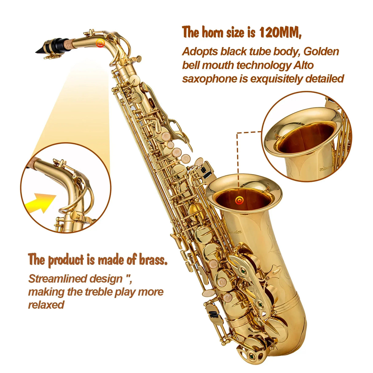 High Quality Eb Alto Saxophone Brass Lacquered Gold