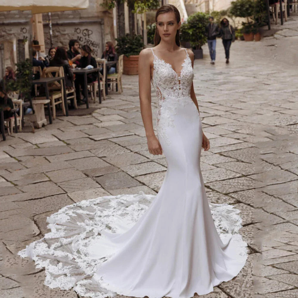 High Quality Spaghetti Straps Wedding Dresses VNeck Backless