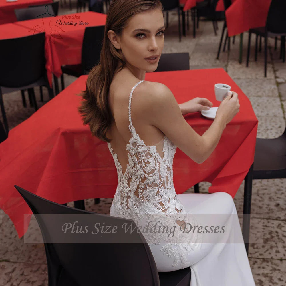 High Quality Spaghetti Straps Wedding Dresses VNeck Backless