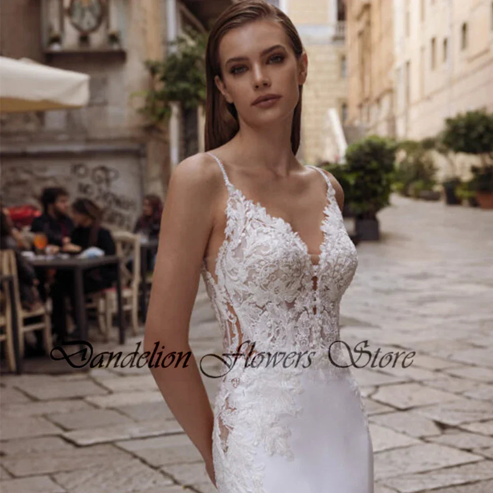 High Quality Spaghetti Straps Wedding Dresses VNeck Backless