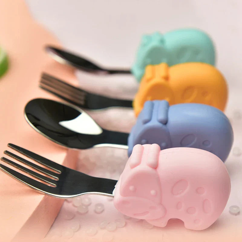 Hippo Snail Whale Silicone Baby Spoon and Fork