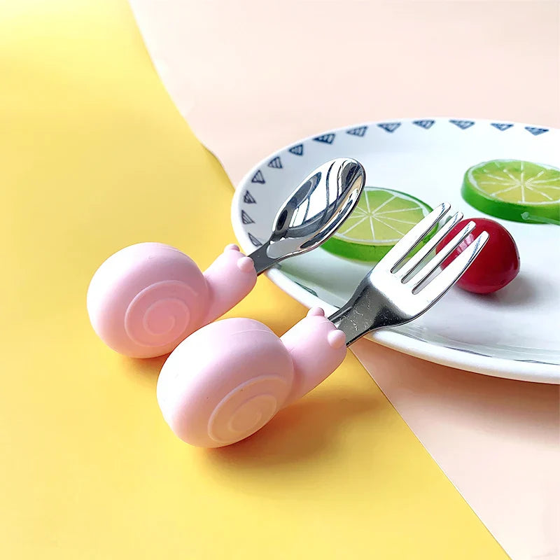 Hippo Snail Whale Silicone Baby Spoon and Fork