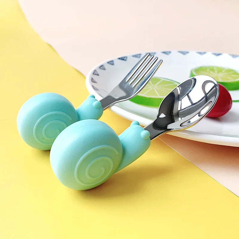 Hippo Snail Whale Silicone Baby Spoon and Fork