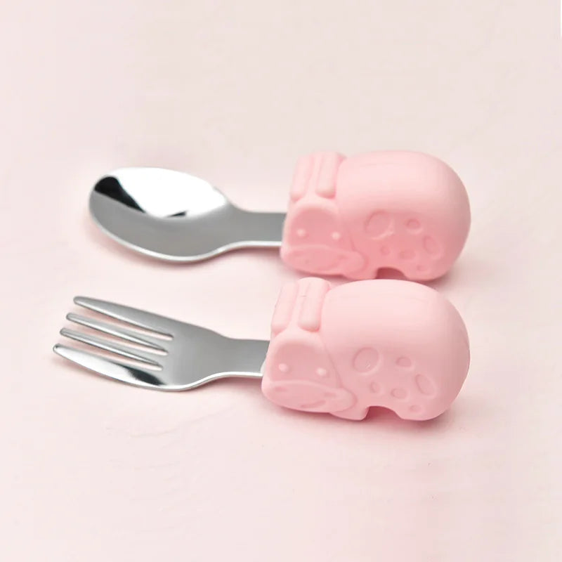 Hippo Snail Whale Silicone Baby Spoon and Fork