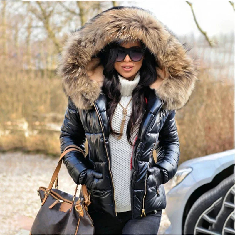 Hooded Fur Collar Jackets and Coats Winter Women